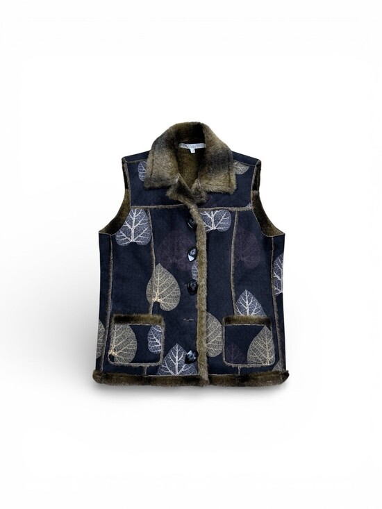 Robert Kitchen Jackets & Blazers - Robert Kitchen Canada VEST Leaves Faux Fur Women's Size L Blue Reversible